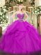 Wonderful Sleeveless Tulle Floor Length Lace Up 15 Quinceanera Dress in Fuchsia with Beading and Ruffles