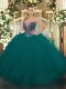Ideal Floor Length Teal Quinceanera Dress Tulle Sleeveless Beading and Ruffles