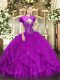 Floor Length Ball Gowns Sleeveless Fuchsia Quince Ball Gowns Lace Up