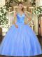 Noble Blue Sleeveless Tulle Lace Up Vestidos de Quinceanera for Military Ball and Sweet 16 and Quinceanera