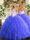 Custom Fit Sweetheart Sleeveless Tulle Quinceanera Gowns Beading and Ruffles Lace Up