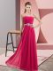 Sleeveless Floor Length Lace Zipper Prom Party Dress with Hot Pink