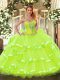 Yellow Green Sleeveless Beading and Ruffled Layers Floor Length Quinceanera Gowns