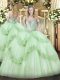 Deluxe Apple Green Ball Gowns Beading and Appliques 15 Quinceanera Dress Lace Up Tulle Sleeveless Floor Length