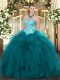 Teal Sleeveless Organza Lace Up Sweet 16 Dresses for Military Ball and Sweet 16 and Quinceanera