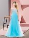 High Quality Aqua Blue Empire Sweetheart Sleeveless Tulle Floor Length Lace Up Beading Prom Evening Gown