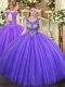 Lavender Lace Up Scoop Beading Sweet 16 Dresses Tulle Sleeveless