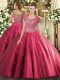 Ball Gowns 15 Quinceanera Dress Hot Pink Scoop Tulle Sleeveless Floor Length Clasp Handle