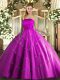 Tulle Strapless Sleeveless Lace Up Appliques Quinceanera Gowns in Fuchsia