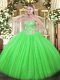 Fitting Sweetheart Sleeveless Tulle Ball Gown Prom Dress Appliques Lace Up