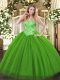 Vintage Sweetheart Sleeveless Quinceanera Gown Floor Length Appliques Green Sequined