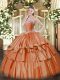 Rust Red Organza Lace Up Sweetheart Sleeveless Floor Length Quinceanera Dress Beading and Ruffled Layers