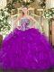 Customized Purple Quinceanera Dresses Military Ball and Sweet 16 and Quinceanera with Beading and Ruffles Strapless Sleeveless Lace Up