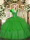 Admirable Green Tulle Lace Up Sweetheart Sleeveless Floor Length Vestidos de Quinceanera Beading and Ruffled Layers