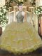 Floor Length Ball Gowns Sleeveless Gold Quinceanera Gown Lace Up