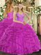 Perfect Floor Length Ball Gowns Sleeveless Fuchsia 15 Quinceanera Dress Lace Up