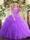 Admirable Lavender Scoop Neckline Beading and Ruffled Layers Quinceanera Gowns Sleeveless Clasp Handle