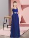 Blue Lace Up Prom Party Dress Beading Sleeveless Floor Length