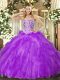 Tulle Sweetheart Sleeveless Lace Up Beading and Ruffles Sweet 16 Dresses in Lavender
