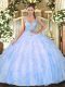 Great Light Blue Sleeveless Tulle Lace Up 15th Birthday Dress for Military Ball and Sweet 16 and Quinceanera
