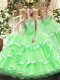 Top Selling Organza Lace Up Halter Top Sleeveless Floor Length Sweet 16 Quinceanera Dress Beading and Ruffles