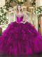 Discount Ball Gowns Quinceanera Gown Fuchsia Sweetheart Organza Sleeveless Floor Length Lace Up