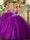 Trendy Purple Sleeveless Beading Floor Length Quinceanera Dress