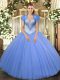 Enchanting Baby Blue Tulle Lace Up Sweetheart Sleeveless Floor Length 15 Quinceanera Dress Beading