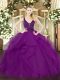 Purple Sleeveless Tulle Zipper Sweet 16 Quinceanera Dress for Military Ball and Sweet 16 and Quinceanera