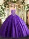 Fashionable Purple Zipper Sweetheart Beading and Appliques 15th Birthday Dress Tulle Sleeveless