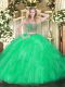 Simple Green Lace Up Sweet 16 Quinceanera Dress Beading and Ruffles Sleeveless Floor Length