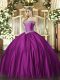 Luxury Fuchsia Satin Lace Up 15th Birthday Dress Sleeveless Floor Length Beading