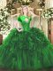 Graceful Sleeveless Organza Floor Length Lace Up Quinceanera Dress in Green with Beading and Ruffles