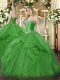 Inexpensive Sweetheart Sleeveless Vestidos de Quinceanera Floor Length Beading and Ruffles Green Tulle