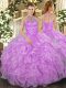 Fashion Floor Length Ball Gowns Sleeveless Lilac Quinceanera Gown Lace Up