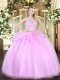 Affordable Lilac Sleeveless Tulle Lace Up Quinceanera Dresses for Military Ball and Sweet 16 and Quinceanera