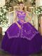 New Arrival Ball Gowns Quinceanera Dress Purple Scoop Satin and Tulle Cap Sleeves Floor Length Lace Up
