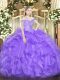 Lavender Sweet 16 Quinceanera Dress Military Ball and Sweet 16 and Quinceanera with Beading and Ruffles Off The Shoulder Sleeveless Lace Up