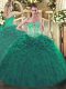 Fine Ball Gowns Quinceanera Gowns Turquoise Sweetheart Organza Sleeveless Floor Length Lace Up