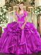 Simple Sweetheart Sleeveless Lace Up Sweet 16 Quinceanera Dress Fuchsia Organza