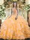 Cute Orange High-neck Neckline Beading and Ruffled Layers Quinceanera Gown Sleeveless Lace Up