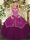 Purple Scoop Lace Up Beading and Embroidery Quinceanera Dresses Cap Sleeves