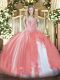 Edgy Coral Red Lace Up Quince Ball Gowns Beading and Ruffles Sleeveless Floor Length