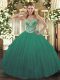 Graceful Turquoise Lace Up Sweetheart Beading 15 Quinceanera Dress Tulle Sleeveless