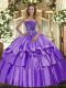 Luxury Lavender Sweet 16 Quinceanera Dress Military Ball and Sweet 16 and Quinceanera with Beading and Ruffled Layers Strapless Sleeveless Lace Up