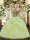 Light Yellow Halter Top Neckline Beading and Appliques Sweet 16 Quinceanera Dress Sleeveless Lace Up