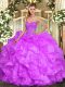 Elegant Beading and Ruffles Quince Ball Gowns Lilac Lace Up Sleeveless Floor Length