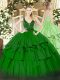 Green Sleeveless Floor Length Beading and Ruffled Layers Zipper Quinceanera Dresses