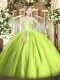 Yellow Green Quinceanera Dresses Military Ball and Sweet 16 and Quinceanera with Beading Off The Shoulder Sleeveless Lace Up
