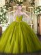 Olive Green Ball Gowns Beading 15 Quinceanera Dress Lace Up Tulle Sleeveless Floor Length